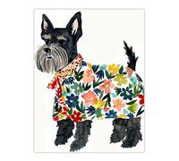 Scottish Terrier With Floral Raincoat Watercolour Wall Art Print Artery8 Multi W24 inch x H32 inch