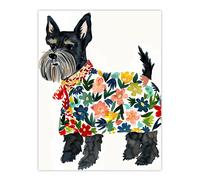 Artery8 Scottish Terrier With Floral Raincoat Watercolour Wall Art Print | Size: W12" x H16" Artery8 Multicolor W12" x H16"