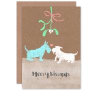 Artery8 Scottish Terriers Mistletoe Greetings Card in Brown Artery8 Brown