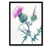 Artery8 Scottish Thistle Flower Bloom Floral Watercolour Living Room Artwork Framed Wall Art Print 18X24 Inch