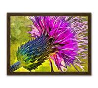 Artery8 Scottish Thistle Purple Flower Vibrant Artwork Framed Wall Art Print A4 in Brown Artery8 Brown