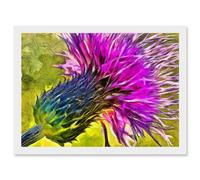 Wee Blue Coo Scottish Thistle Purple Flower Vibrant Artwork Framed Wall Art Print A4
