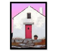 Artery8 Scottish White Bothy Cottage With Red Front Door Living Room Artwork Framed Wall Art Print A4