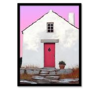 Artery8 Scottish White Bothy Cottage With Red Front Door Living Room Artwork Framed Wall Art Print A4
