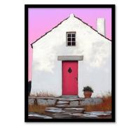 Artery8 Scottish White Bothy Cottage With Red Front Door Living Room Artwork Framed Wall Art Print A4