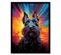 Artery8 Scotty Dog Scottish Terrier Dog Lover Gift Pet Portrait Vibrant Orange Purple Blue Artwork Painting Artwork Framed Wall Art Print 18X24 Inch
