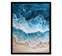 Artery8 Sea Foam on Sandy Beach From Above Calm Zen Framed Art Print in Blue | Size: A4 Artery8 Blue A4