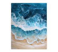 Artery8 Sea Foam on Sandy Beach From Above Calm Zen Wall Art Print in Blue | Size: W12" x H16" Artery8 Blue W12" x H16"
