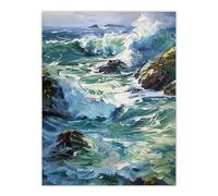 Artery8 Sea Spray Waves Crashing on Rocks Oil Painting Living Room Extra Large XL Wall Art Poster Print