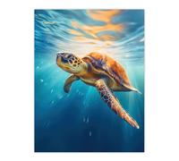 Artery8 Sea Turtle Barbados Marine Swimming Blue Clear Water Extra Large XL Unframed Wall Art Poster Print | Size: W24" x H32" Artery8 Multicolor W24" x H32"