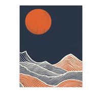 Artery8 Sea Waves Lines Sun Blue Orange Abstract Painting Living Room Bathroom Large Wall Art Poster Print Thick Paper 18X24 Inch