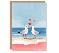 Artery8 Seabird Sweethearts Seagulls on Sandy Beach Valentine's Day Card