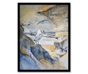 Artery8 Seagull Aldeburgh Beach Suffolk Watercolour Coast Living Room Artwork Framed Wall Art Print A4