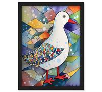 Seagull Bird And Snowflakes Folk Art Artwork Framed Wall Art Print A4 Artery8 Black One Size