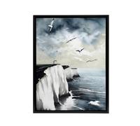 Artery8 Seagulls Over Dover Cliffs In England Framed Canvas Wall Art Print in Blue | Size: W24" x H32" Artery8 Blue W24" x H32"