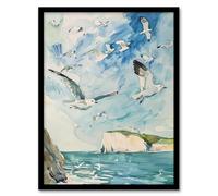 Artery8 Seagulls Over White Cliffs of Dover UK Coastline Living Room Artwork Framed Wall Art Print 18X24 Inch
