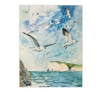 Artery8 Seagulls Over White Cliffs of Dover UK Coastline Wall Art Print in Blue | Size: W18" x H24" Artery8 Blue W18" x H24"