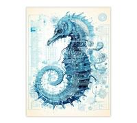 Artery8 Seahorse Robot Hybrid Schematic Blueprint Futuristic Secret Complex Arcane Manuscript Gift For Him Man Cave Extra Large XL Wall Art Poster Print
