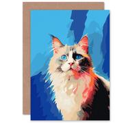 Artery8 Seal Point Ragdoll Cat With Blue Eyes Pet Portrait Colourful Artwork Painting Sealed Greeting Card Plus Envelope Blank inside