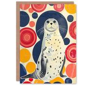 Artery8 Seal Standing Portrait Colourful Circles Fun Cute Greeting Birthday Card Him Her All Blank
