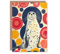 Artery8 Seal Standing Portrait Colourful Circles Fun Cute Greeting Birthday Card Him Her All Blank
