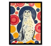 Artery8 Seal Standing Portrait Colourful Circles Fun Cute Living Room Artwork Framed Wall Art Print A4