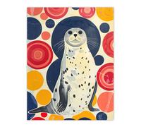 Seal Standing Portrait Colourful Circles Fun Cute Wall Art Print Artery8 Multi W24 inch x H32 inch