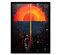 Artery8 Seascape Sunset Abstract Minimalism Oil Painting Orange Blue Geometric Sun Reflecting on Sea Water Artwork Framed Wall Art Print 18X24 Inch