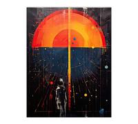 Artery8 Seascape Sunset Abstract Minimalism Oil Painting Orange Blue Geometric Sun Reflecting on Sea Water Extra Large XL Wall Art Poster Print