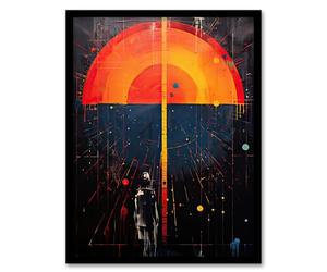 Artery8 Seascape Sunset Abstract Minimalism Oil Painting Orange Blue Geometric Sun Reflecting on Sea Water Artwork Framed Wall Art Print A4