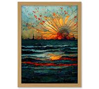 Artery8 Seascape Sunset Port City Waves Horizon Artwork Framed A3 Wall Art Print