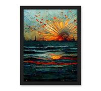 Artery8 Seascape Sunset Port City Waves Horizon Artwork Framed Wall Art Print 18X24 Inch