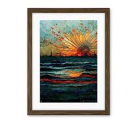 Artery8 Seascape Sunset Port City Waves Horizon Artwork Framed Wall Art Print 18X24 Inch