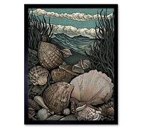 Artery8 Seashells by the Shore Modern Coastal Illustration Art Print Framed Poster Wall Decor 12x16 inch