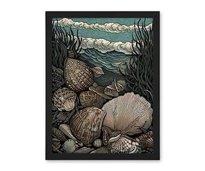Artery8 Seashells by the Shore Modern Coastal Illustration Artwork Framed Wall Art Print 18X24 Inch
