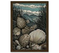 Artery8 Seashells by the Shore Modern Coastal Illustration Artwork Framed Wall Art Print A4