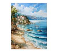 Artery8 Seaside Beach Scene Coastal Landscape Painting Living Room Bathroom Large Wall Art Poster Print Thick Paper 18X24 Inch
