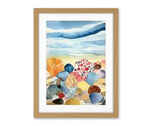 Artery8 Seaside Beachcombing Colourful Seashells And Beach Pebbles Watercolour Painting Artwork Framed Wall Art Print 18X24 Inch