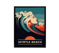 Artery8 Seaside Calls Myrtle Beach USA Travel Ad Framed Canvas Wall Art Print in Blue | Size: W24" x H32" Artery8 Blue W24" x H32"