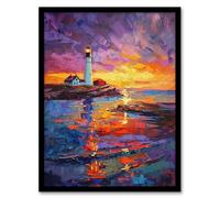 Artery8 Seaside Sunset St Mary's Lighthouse Whitley Bay Living Room Artwork Framed Wall Art Print 18X24 Inch