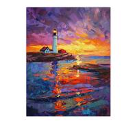 Artery8 Seaside Sunset St Mary's Lighthouse Whitley Bay Living Room Unframed Wall Art Print Poster Home Decor Premium