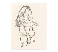 Artery8 Seated Nude Pencil Drawing Vintage Wall Art Print Egon Schiele in Beige | Size: W24" x H32" Artery8 Beige W24" x H32"