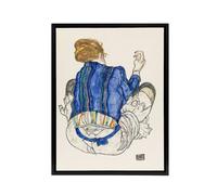 Artery8 Seated Woman Back View Painting Framed Canvas Wall Art Print Schiele in Blue | Size: W18" x H24" Artery8 Blue W18" x H24"