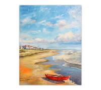 Artery8 Seaton Carew County Durham Boat Seaside Painting Wall Art Print in Blue | Size: W12" x H16" Artery8 Blue W12" x H16"
