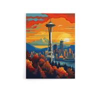 Artery8 Seattle Washington Space Needle Canvas Wall Art Print in Orange | Size: W24" x H32" Artery8 Orange W24" x H32"