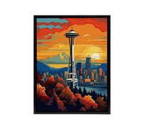 Artery8 Seattle Washington Space Needle Framed Canvas Wall Art Print in Orange | Size: W24" x H32" Artery8 Orange W24" x H32"