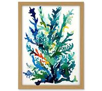 Artery8 Seaweed Plant Abstract Folk Art Artwork Framed A3 Wall Art Print