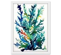Artery8 Seaweed Plant Abstract Folk Art Artwork Framed A3 Wall Art Print