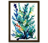Artery8 Seaweed Plant Abstract Folk Art Artwork Framed A3 Wall Art Print
