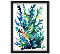 Artery8 Seaweed Plant Abstract Folk Art Artwork Framed Wall Art Print A4